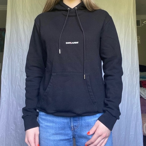 Saint Laurent Small Black 100% Cotton Logo Hooded Sweatshirt - Picture 2 of 10